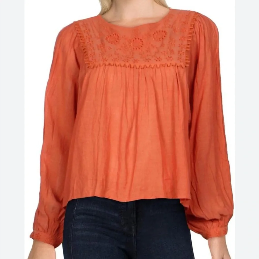 Free people Valencia Orange Embroidered Top